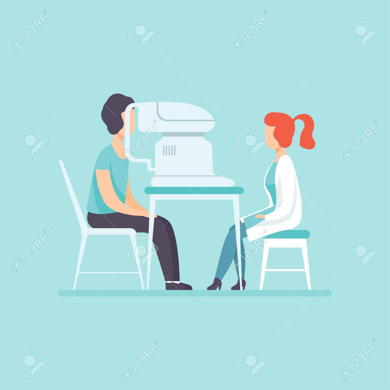 Ophthalmologist doctor examining patient eyesight with professional ophthalmological equipment, medical treatment and healthcare concept vector Illustration in cartoon style - 105425138 Ophthalmologist doctor examining patient eyesight with professional ophthalmological equipment, medical treatment and healthcare concept vector Illustration in cartoon style - 105425138
