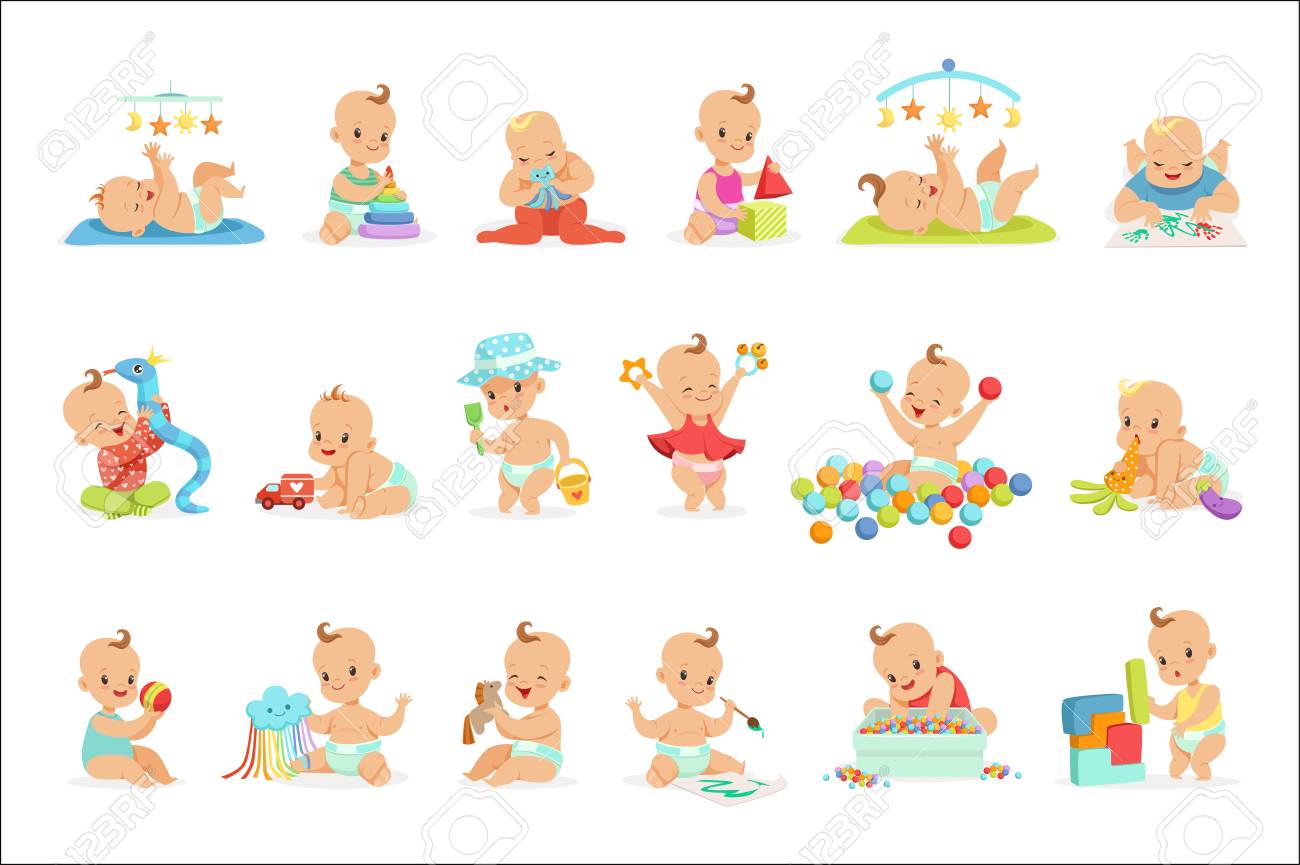 Adorable Girly Cartoon Babies Playing With Their Stuffed Toys And Development Tools Set Of Cute Happy Infants. Sweet Small Kids In Nappies Having Fun And Playing Games Vector Illustrations. - 107084181 Adorable Girly Cartoon Babies Playing With Their Stuffed Toys And Development Tools Set Of Cute Happy Infants. Sweet Small Kids In Nappies Having Fun And Playing Games Vector Illustrations. - 107084181