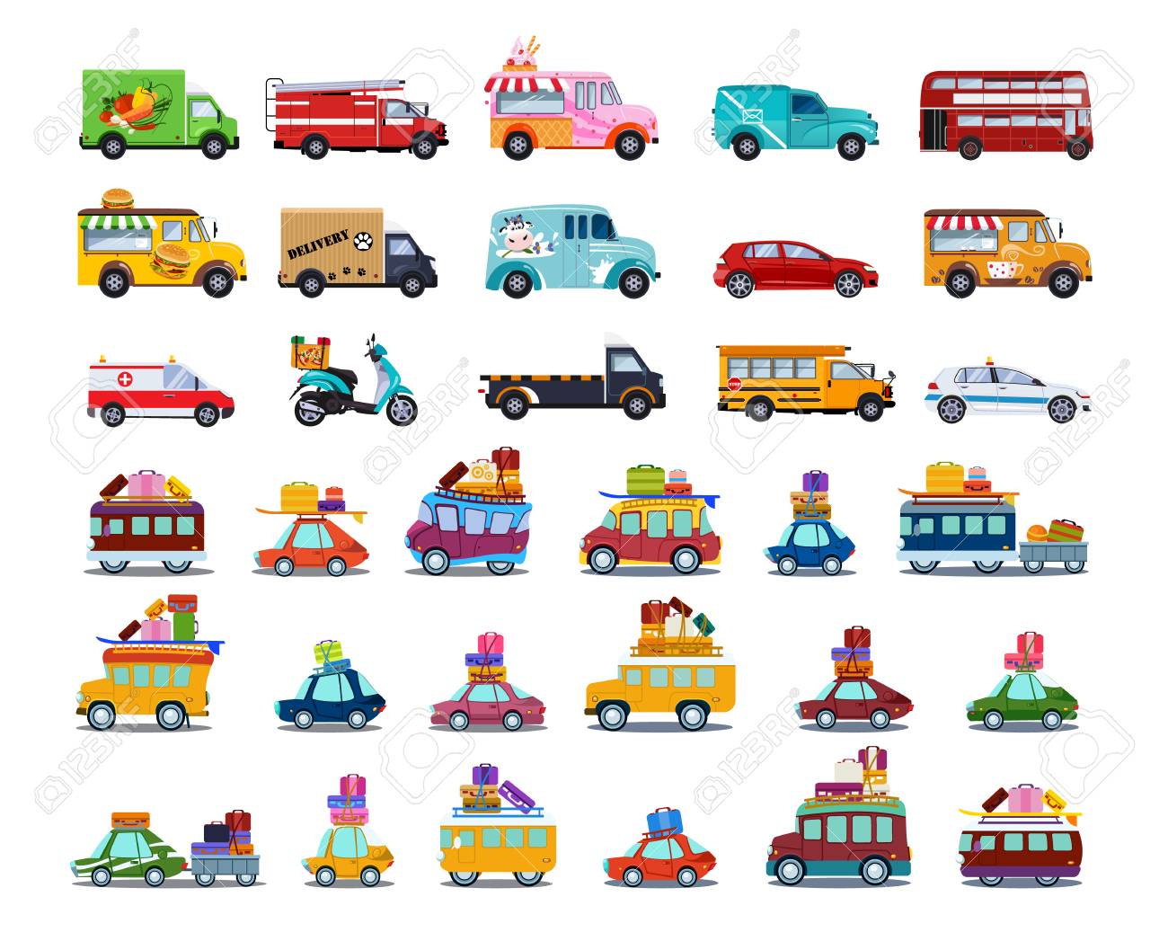 Cute City Transport Set, Colorful Childish Cars and Vehicles Vector Illustration on White Background. - 124687861 Cute City Transport Set, Colorful Childish Cars and Vehicles Vector Illustration on White Background. - 124687861