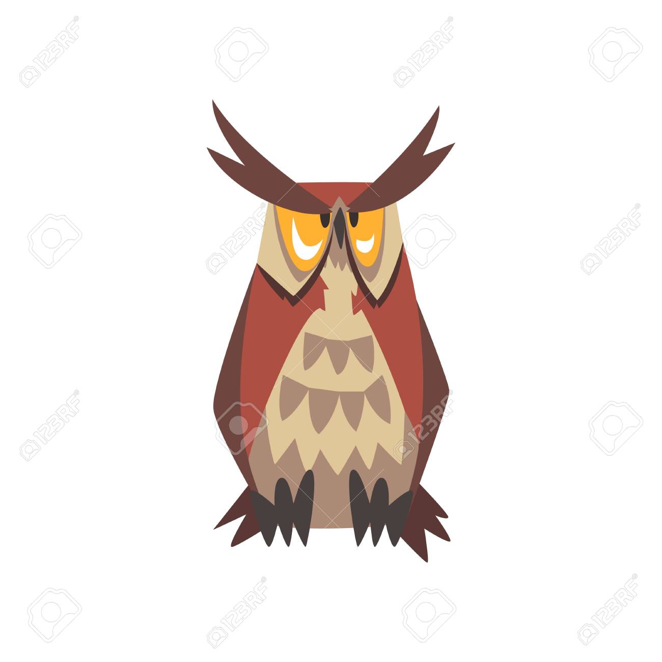グレート角フクロウの鳥のキャラクター ユーラシアワシフクロウベクトルイラスト 白い背景 のイラスト素材 ベクタ Image
