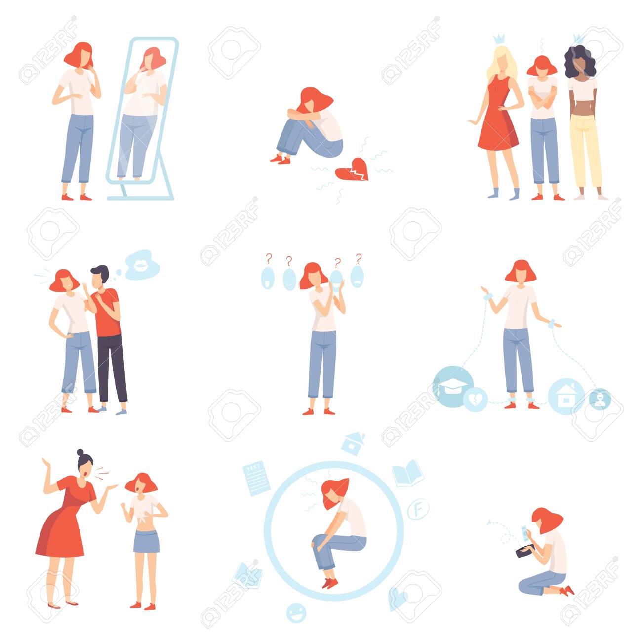 Teenager Puberty Problems Set Anxiety Depression Problems