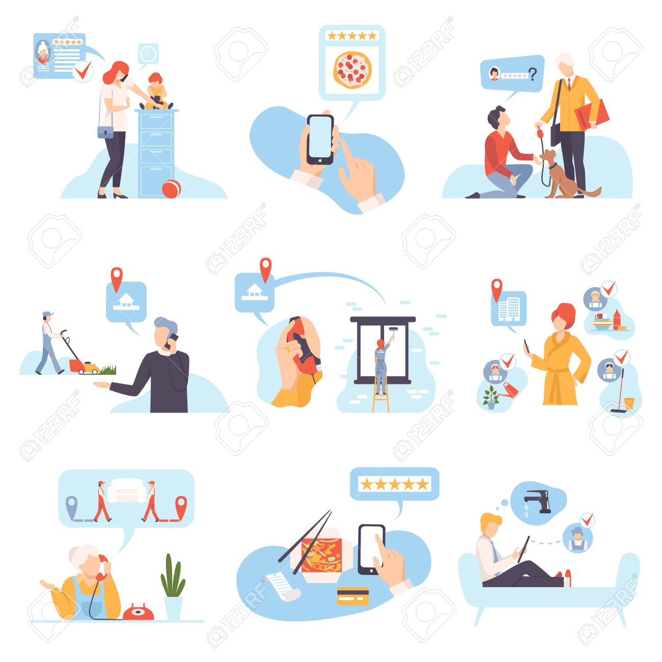 Characters in different situations vector illustration on White Background. - 131550439 Characters in different situations vector illustration on White Background. - 131550439