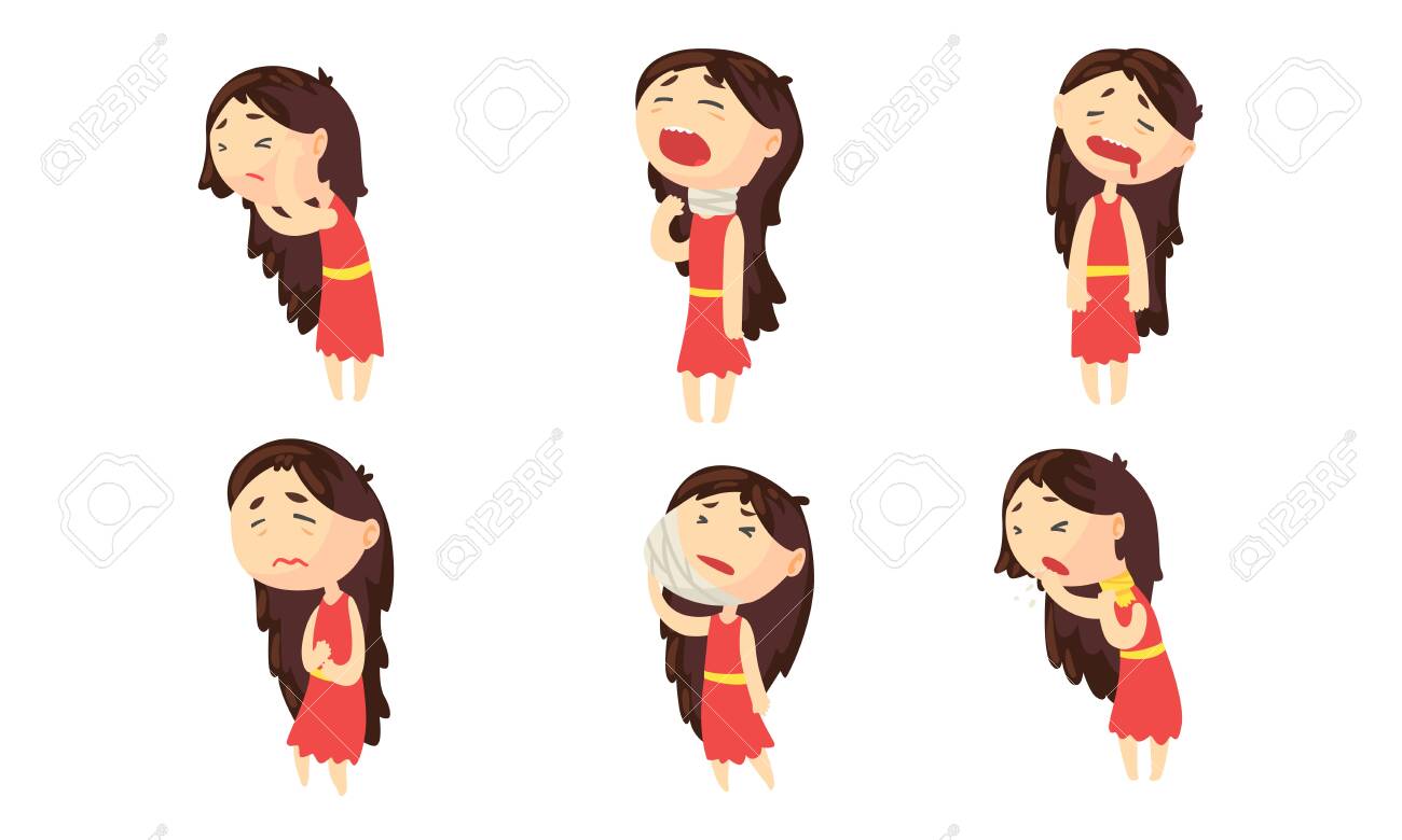 Sickness Girl Suffering From Different Symptoms Collection Female Royalty Free Cliparts Vectors And Stock Illustration Image 137681502