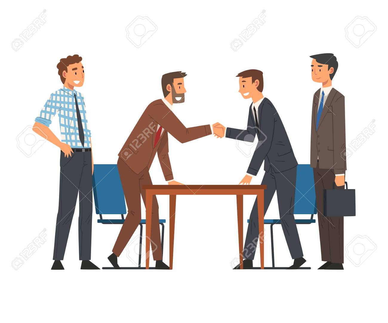 Business Negotiations, Businesmen Handshaking Making Business Deal,  Productive Partnership Cartoon Vector Illustration Royalty Free SVG,  Cliparts, Vectors, and Stock Illustration. Image 148420959.