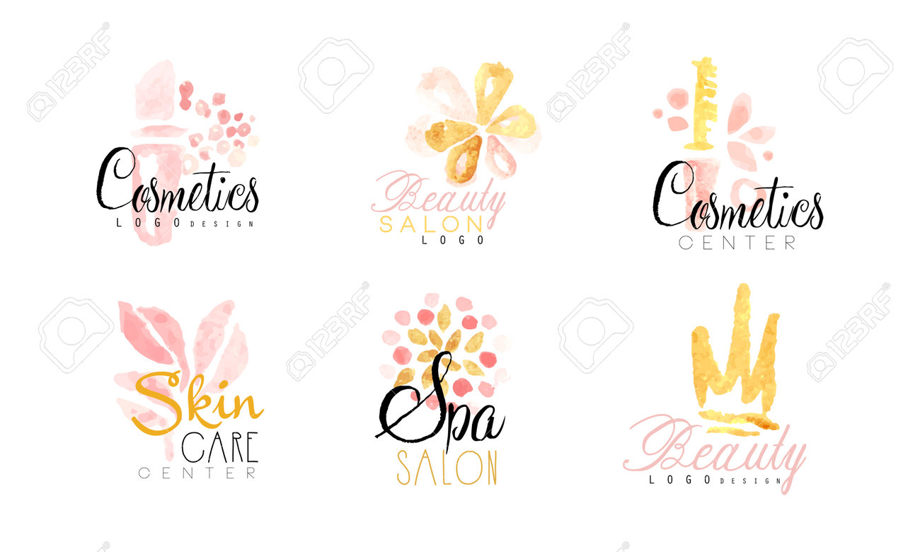 Set Of Cosmetics Logo Design. Beauty Center, Spa Salon, Skin Care, Wellness  Watercolor Labels Hand Drawn Vector Illustration Клипарты, SVG, векторы, и  Набор Иллюстраций Без Оплаты Отчислений. Image 192725879