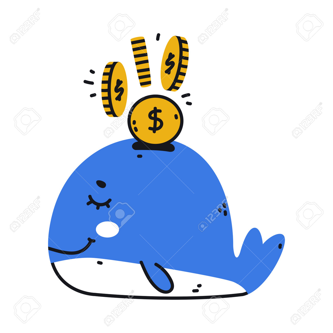 コイン収納用のコンテナとしてのシロナガスクジラの貯金箱のベクターイラストのイラスト素材・ベクター Image 195199985