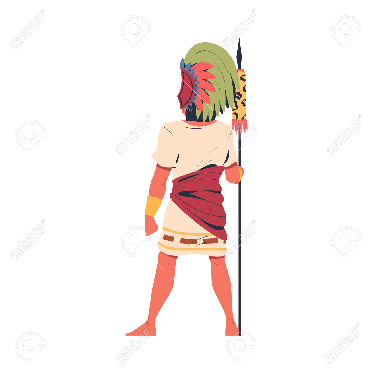 Mayan Warrior In Traditional Costume And Feather Headdress Standing With  Spear Cartoon Vector Illustration Royalty Free SVG, Cliparts, Vectors, and  Stock Illustration. Image 198255546., image size:1300x1300