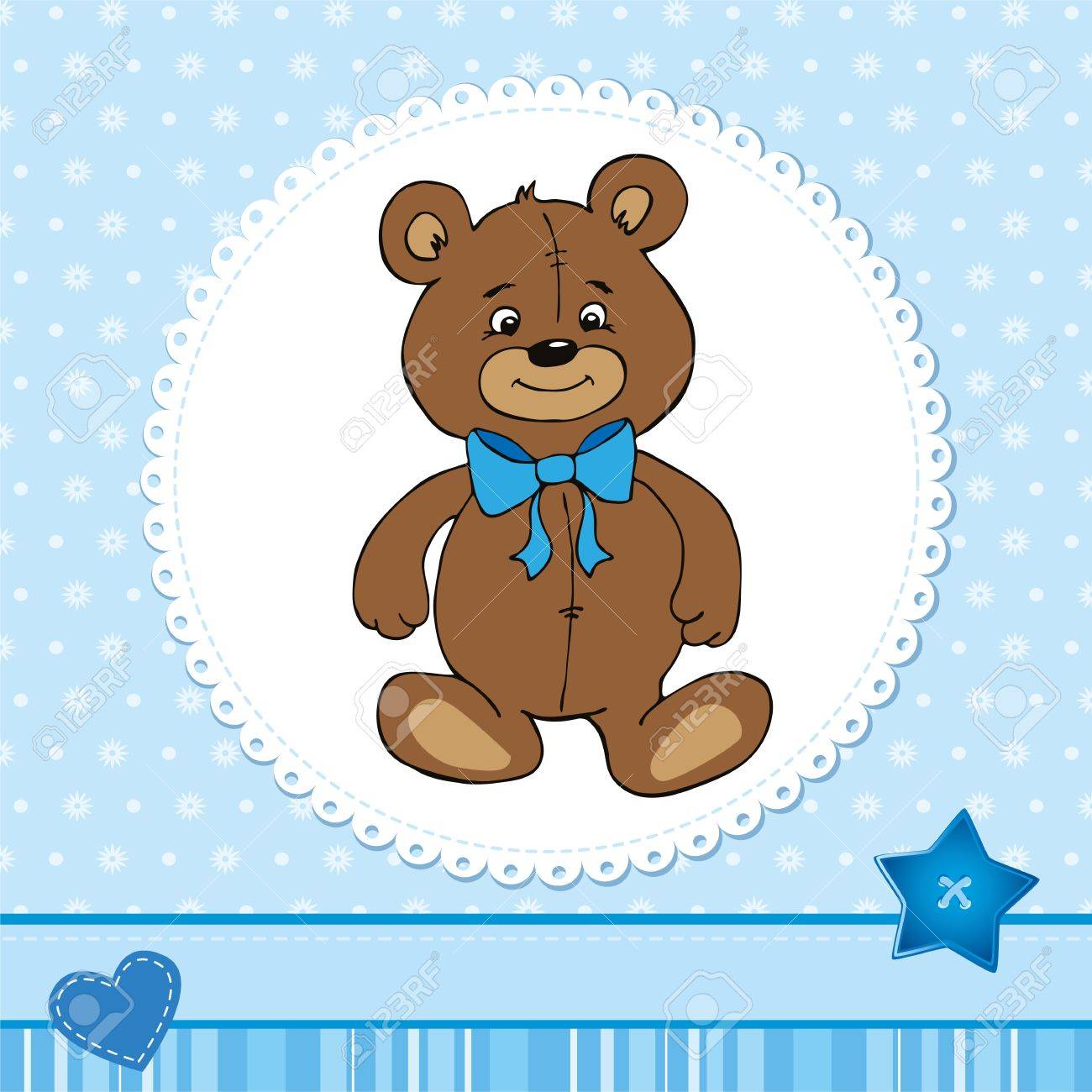 Cute Baby Karte Mit Einem Teddybar Tragt Eine Blaue Schleife Lizenzfrei Nutzbare Vektorgrafiken Clip Arts Illustrationen Image 16455590