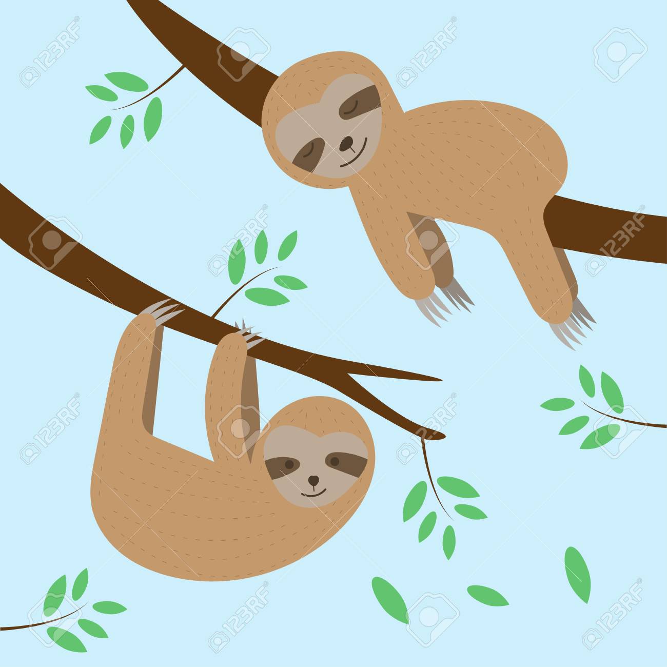 cute sloths cartoon sleeping