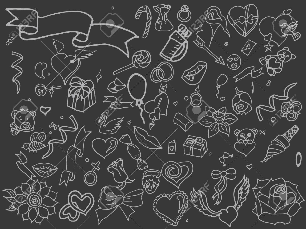 valentine day chalk line art design vector illustration colored