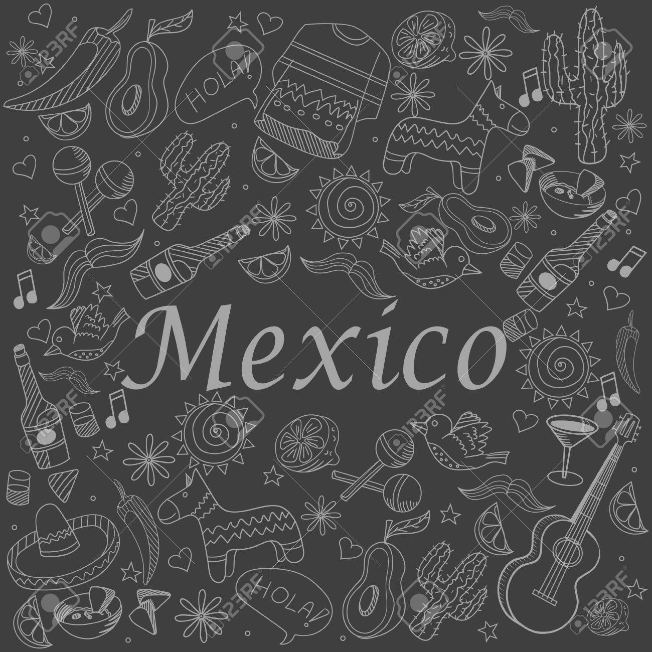 メキシコ チョーク ライン アート デザイン ベクトル イラスト 個別のオブジェクト 手描き落書きデザイン要素です のイラスト素材 ベクタ Image