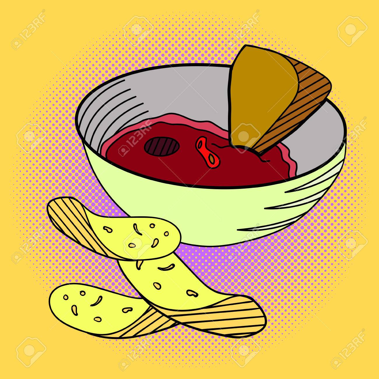 ソースとチップのポップアート ベクトル イラスト 美しいスタイル コミック メキシコ料理 手描きのサルサソースのイラスト素材 ベクタ Image ソースとチップのポップアート ベクトル イラスト 美しいスタイル コミック メキシコ料理 手描きのサルサソースのイラスト素材 ベクタ Image