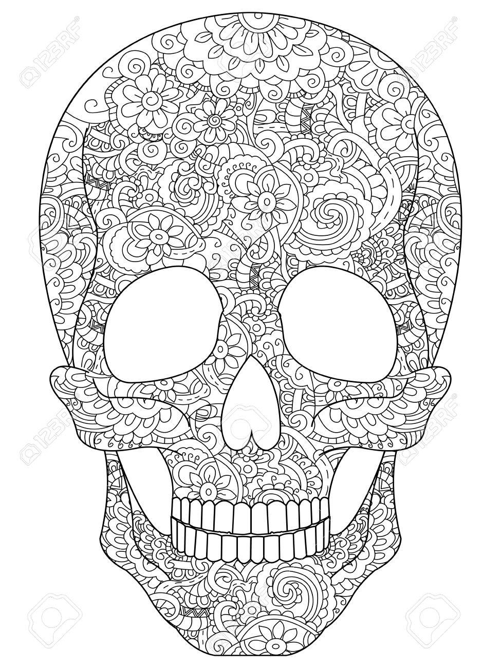 Skull Coloring Book For Adults Vector Illustration. Anti-stress - Skull Coloring Book For Adults Vector Illustration. Anti-stress