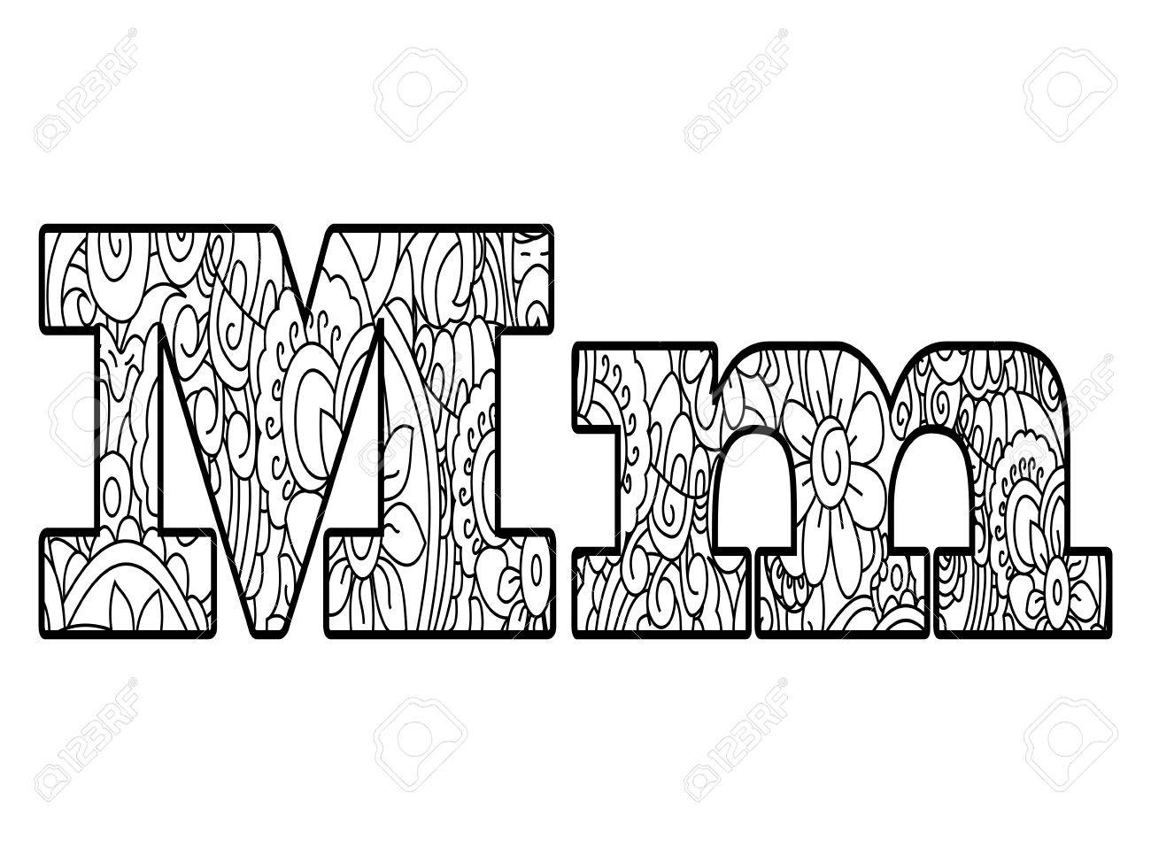 Anti Coloring Book Alphabet, The Letter M Vector Illustration ... Anti Coloring Book Alphabet, The Letter M Vector Illustration ...