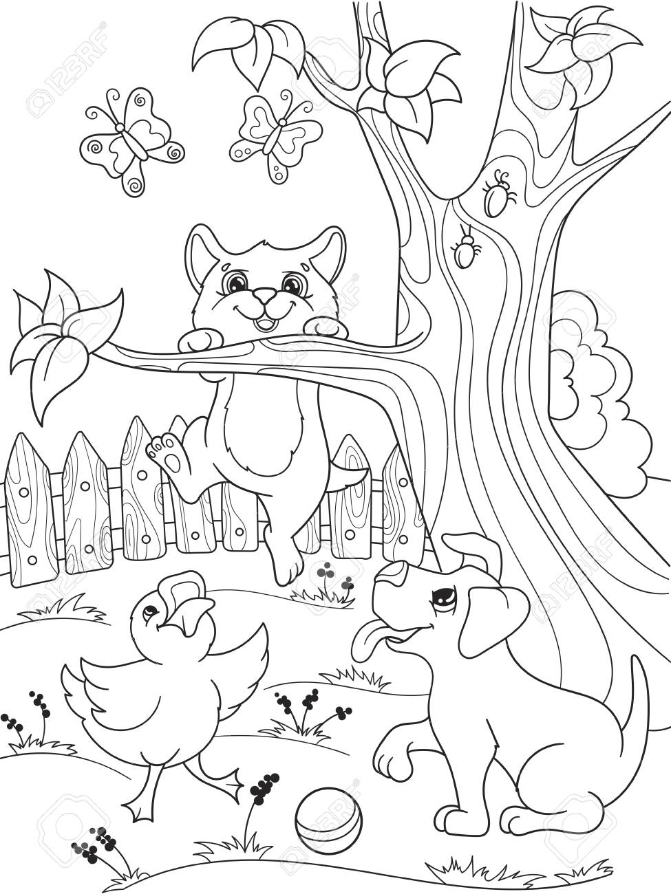 Children Coloring Cartoon Animals Friends In Nature Duckling Royalty Free Cliparts Vectors And Stock Illustration Image