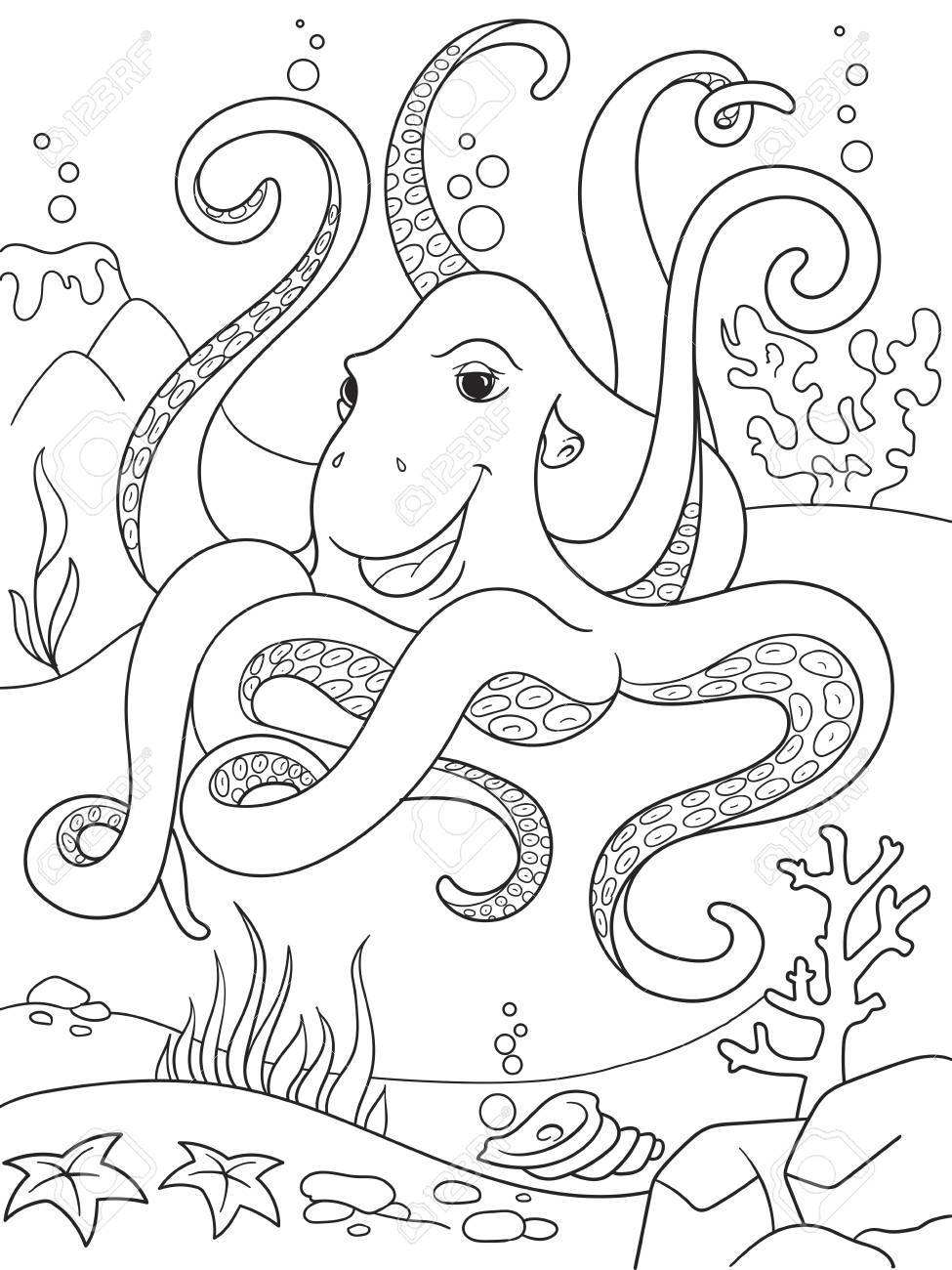 Childrens Coloring Cartoon Animal Friends In Nature Underwater
