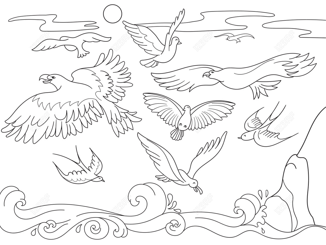 pájaros voladores para colorear para niños