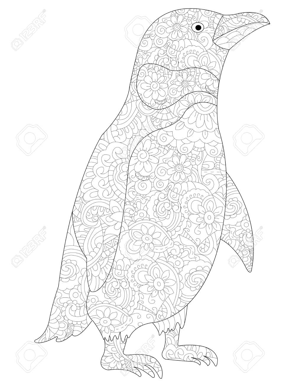 ペンギン大人ラスター図の塗り絵。大人のための着色抗ストレス