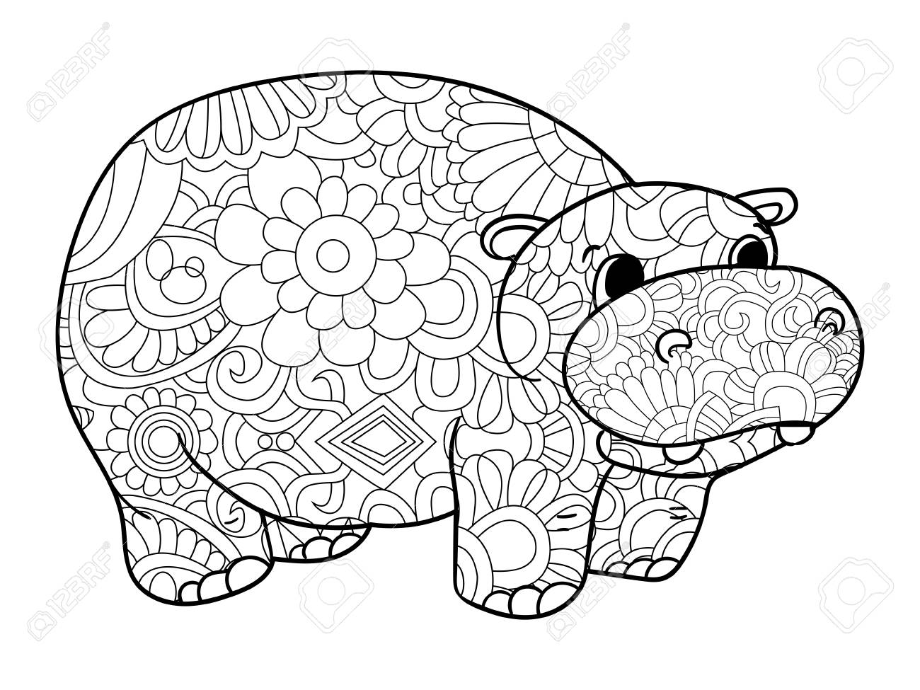 Hippopotamus Coloring Book Vector Illustration Animal Anti Stress