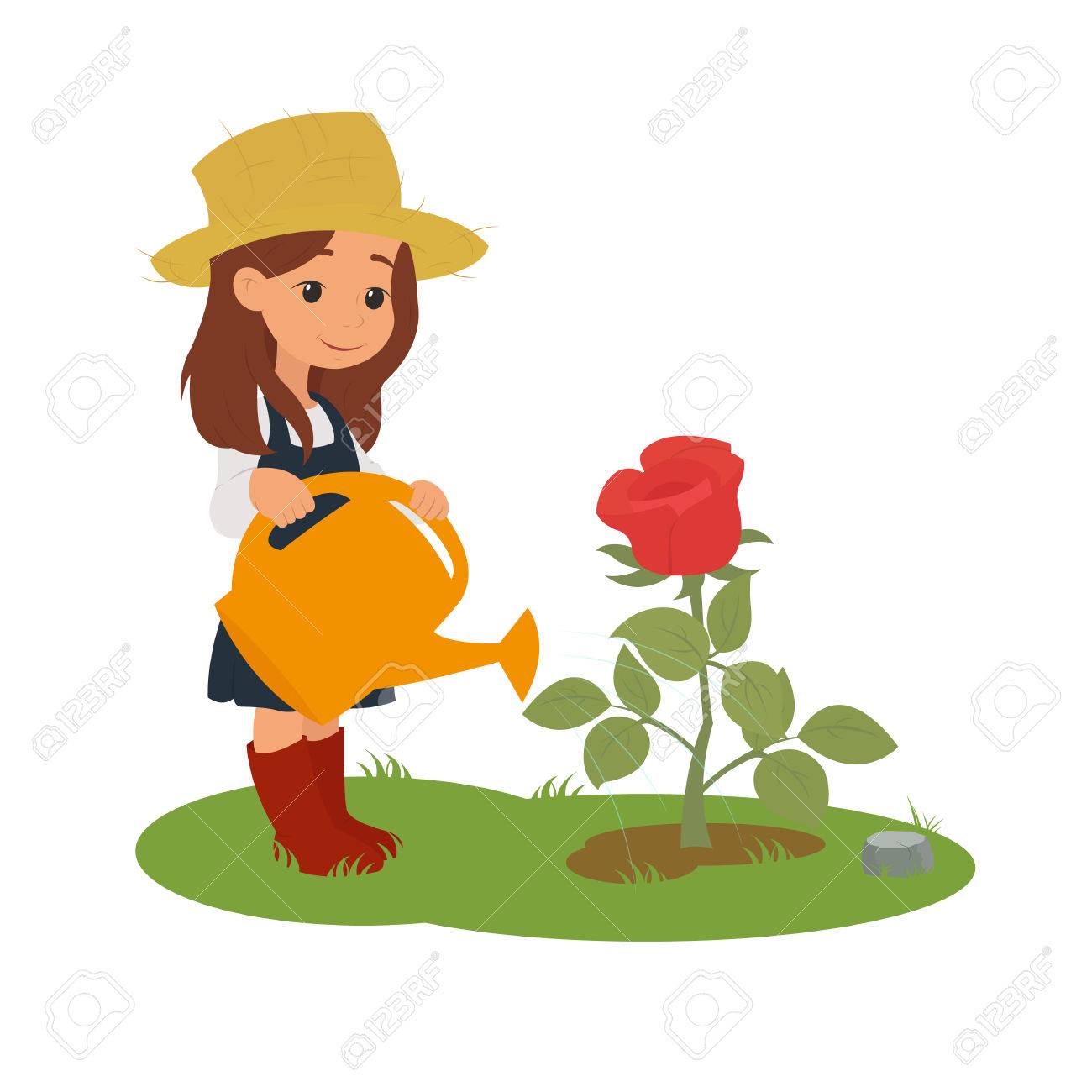 Girl Watering Flowers Girl Watering A Beautiful Flower On The Flowerbed Vector Royalty Free Cliparts Vectors And Stock Illustration Image