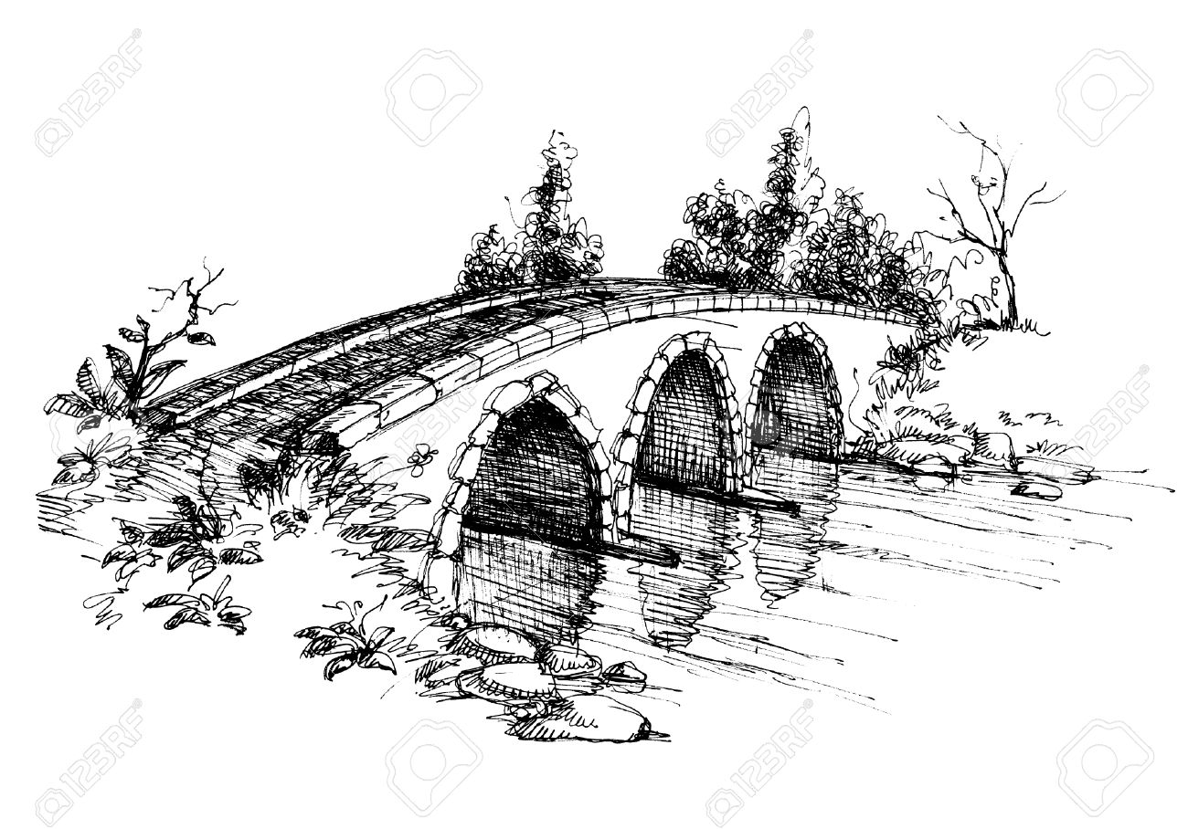 Stone bridge over river sketch 2 - 8023051 Stone bridge over river sketch 2 - 8023051