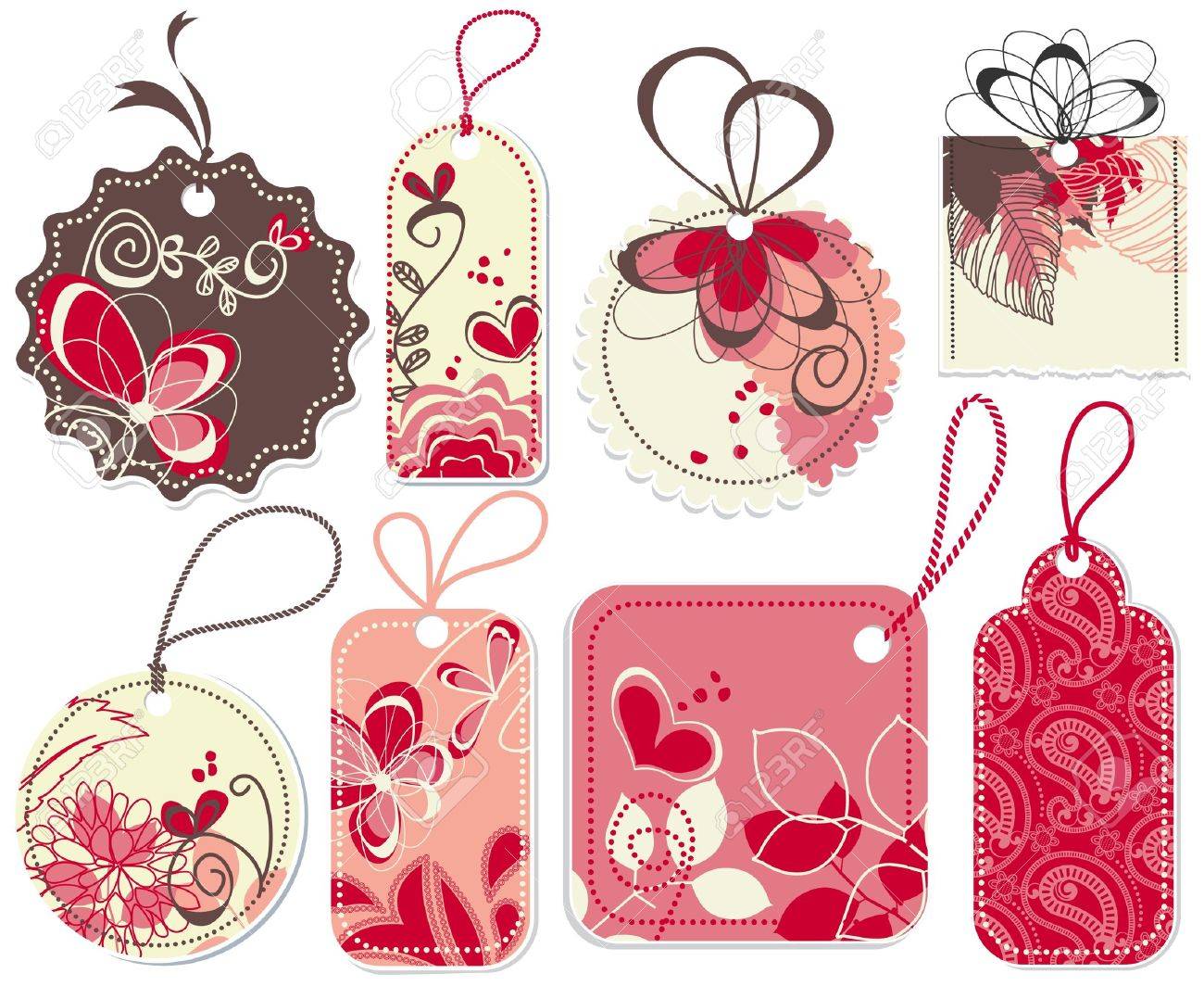 cute price tags collection flowers and hearts ornaments royalty