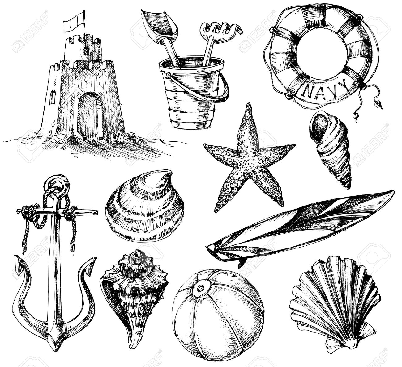 Uncategorized Drawings Of Summer summer collection marine life and beach toys drawings royalty stock vector 43124895