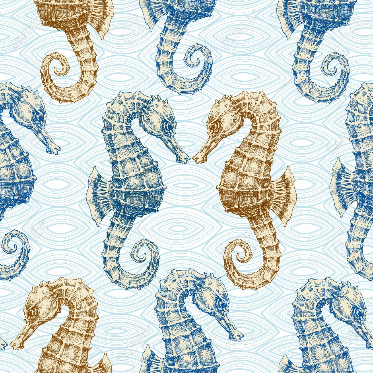 sea horse vector seamless pattern marine life print royalty free sea horse pattern