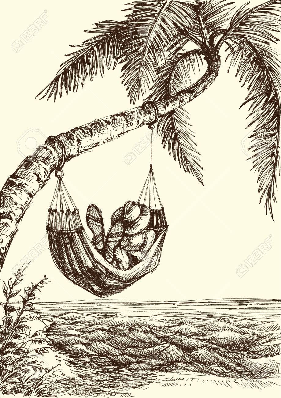 Beach Vector Illustration, Palm Tree And Hammock Sea View Royalty Free SVG,  Cliparts, Vectors, and Stock Illustration. Image 82436542., image size:919x1300