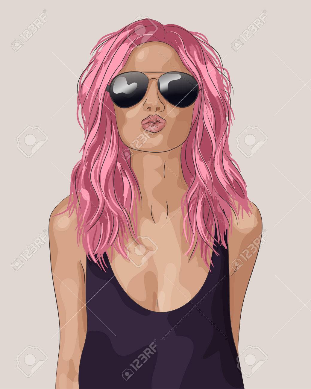 pink wig vector