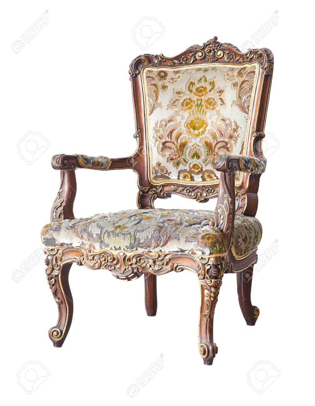 Vintage And Antique Chair Isolated On A White Background Stock Photo Stock Photo - Vintage and antique chair isolated on a white background - Vintage And Antique Chair Isolated On A White Background Stock Photo