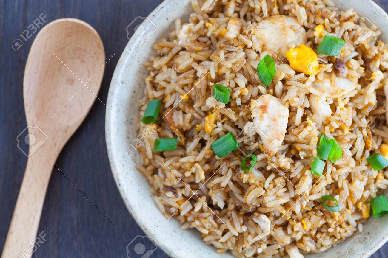 Healthy food fried rice chicken with egg and green onion - 46779471 Healthy food fried rice chicken with egg and green onion - 46779471