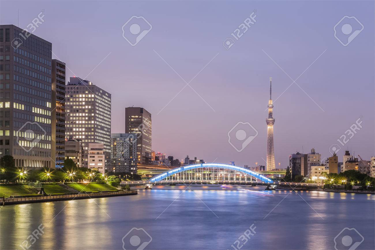 Tokyo Sumida River View With Tokyo Skytree In Evening The Sumida Stock Photo Picture And Royalty Free Image Image