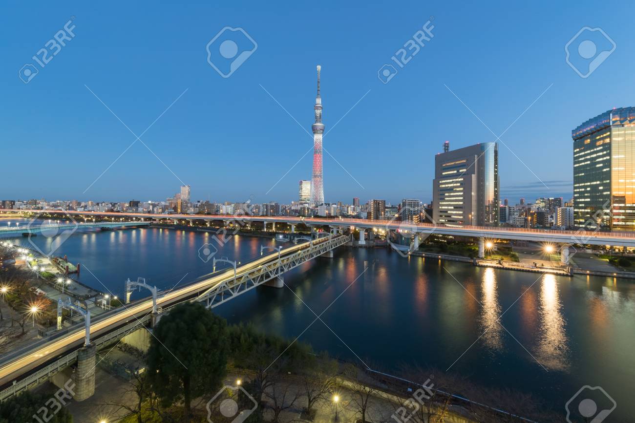 Tokyo Sumida River View With Tokyo Skytree In Evening The Sumida Stock Photo Picture And Royalty Free Image Image