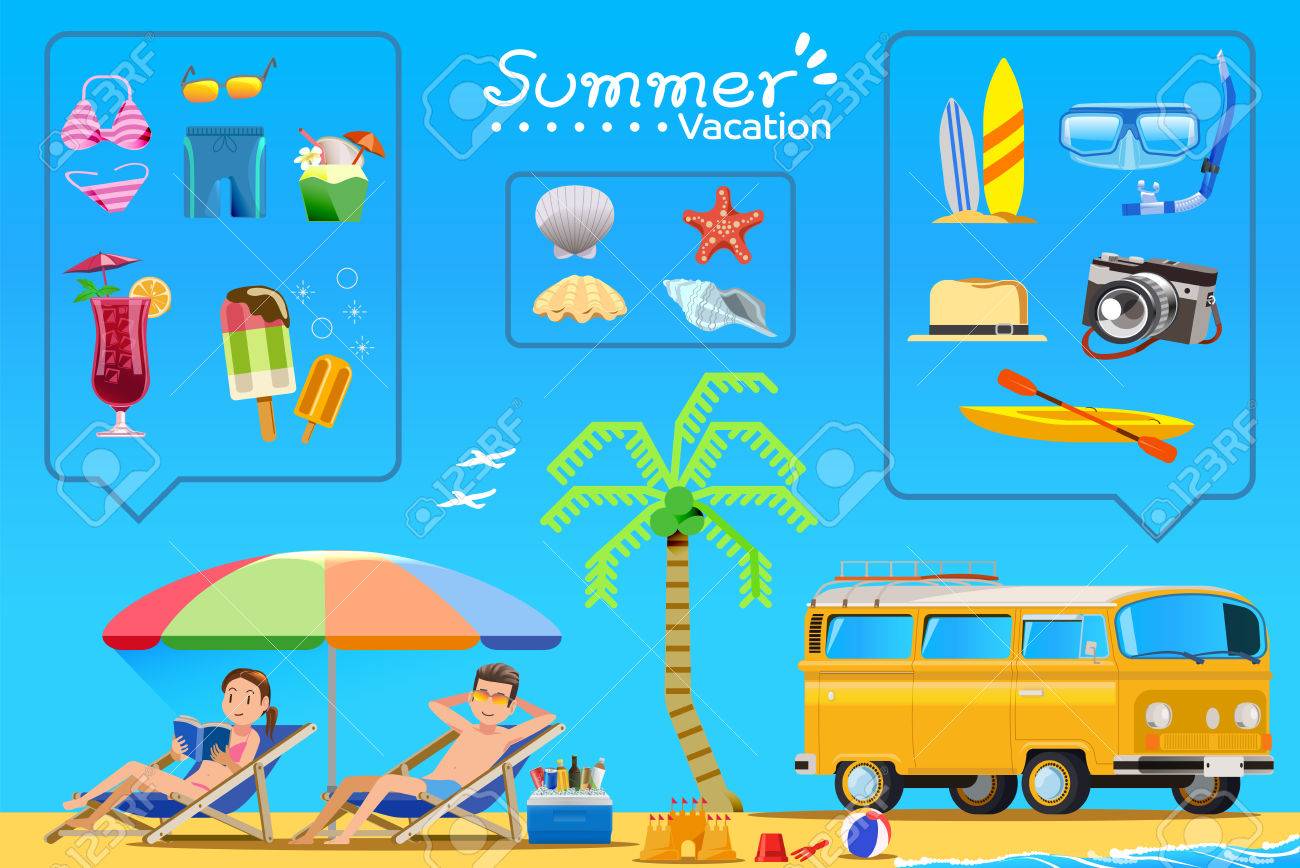 Tourism Is A Couple On The Beach Color Icons Activities Summer Royalty Free Cliparts Vectors And Stock Illustration Image