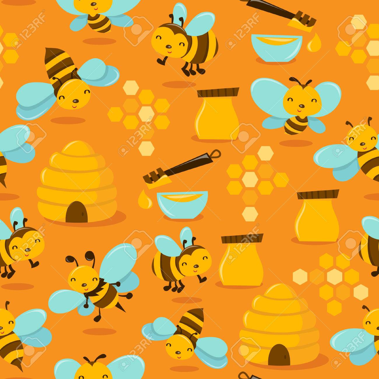 A Illustration Of A Cute Whimsical Happy Honey Bee Theme Seamless