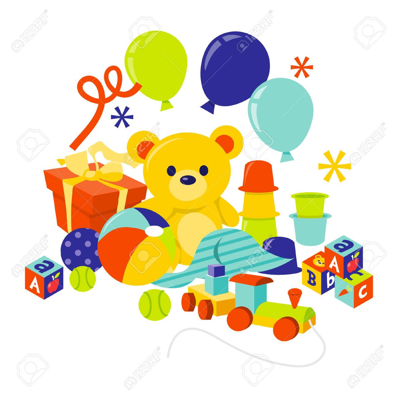 A Cartoon Illustration Of Baby Gears And Toys Gift Hamper Royalty Free Cliparts Vectors And Stock Illustration Image