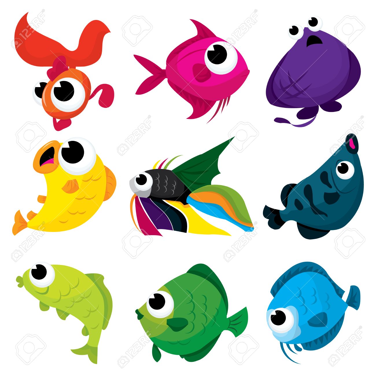 Una Ilustración Vectorial Conjunto De Dibujos Animados De Los Peces Del  Mar. Ilustraciones Svg, Vectoriales, Clip Art Vectorizado Libre De  Derechos. Image 39947831.