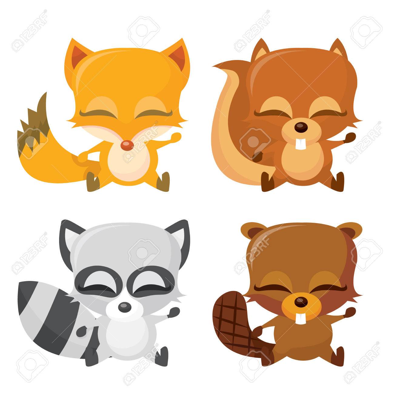 4 つのかわいいと幸せの森動物の漫画のベクトル イラスト のイラスト素材 ベクタ Image 4 つのかわいいと幸せの森動物の漫画のベクトル イラスト のイラスト素材 ベクタ Image