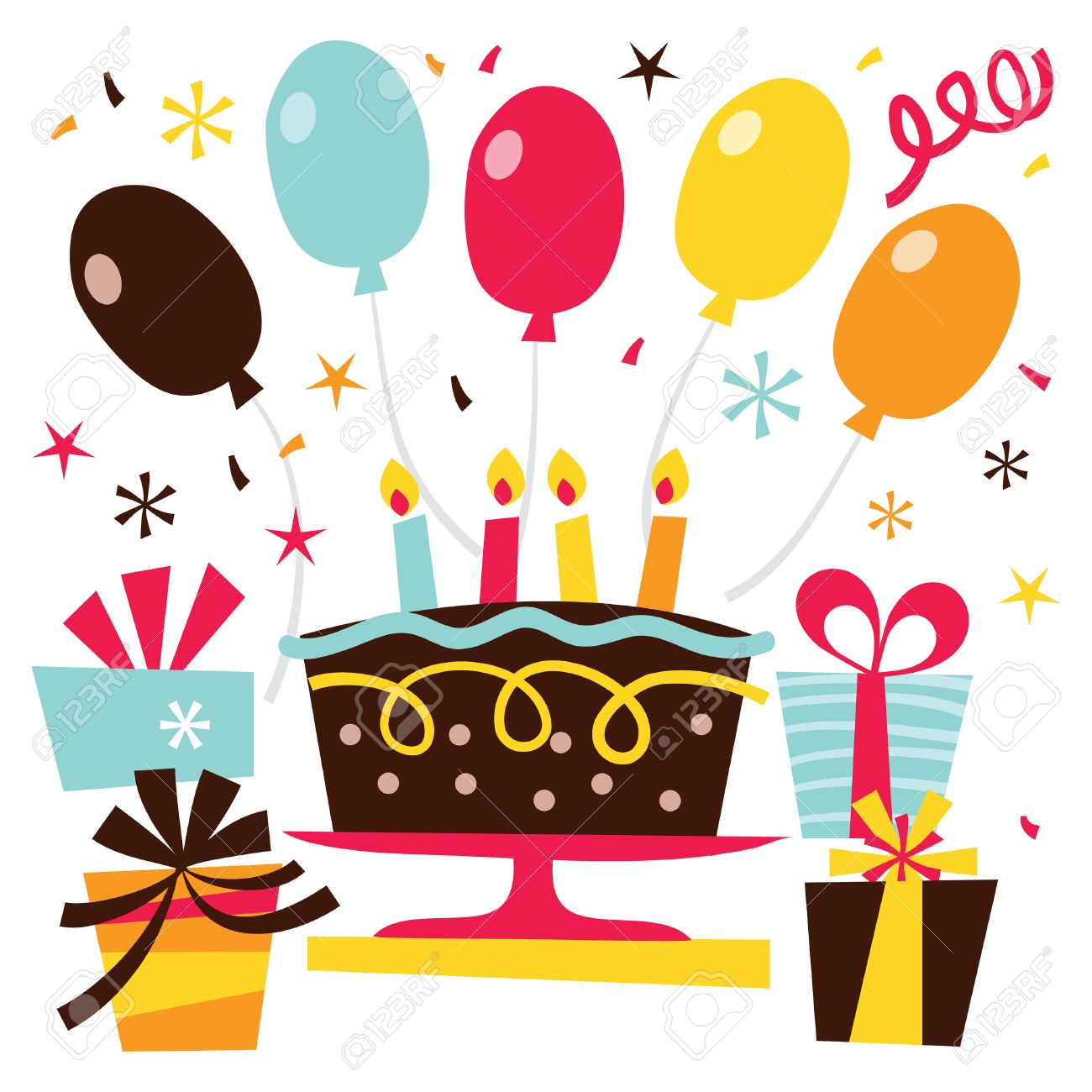 a vector illustration of a whimsical retro surprise birthday