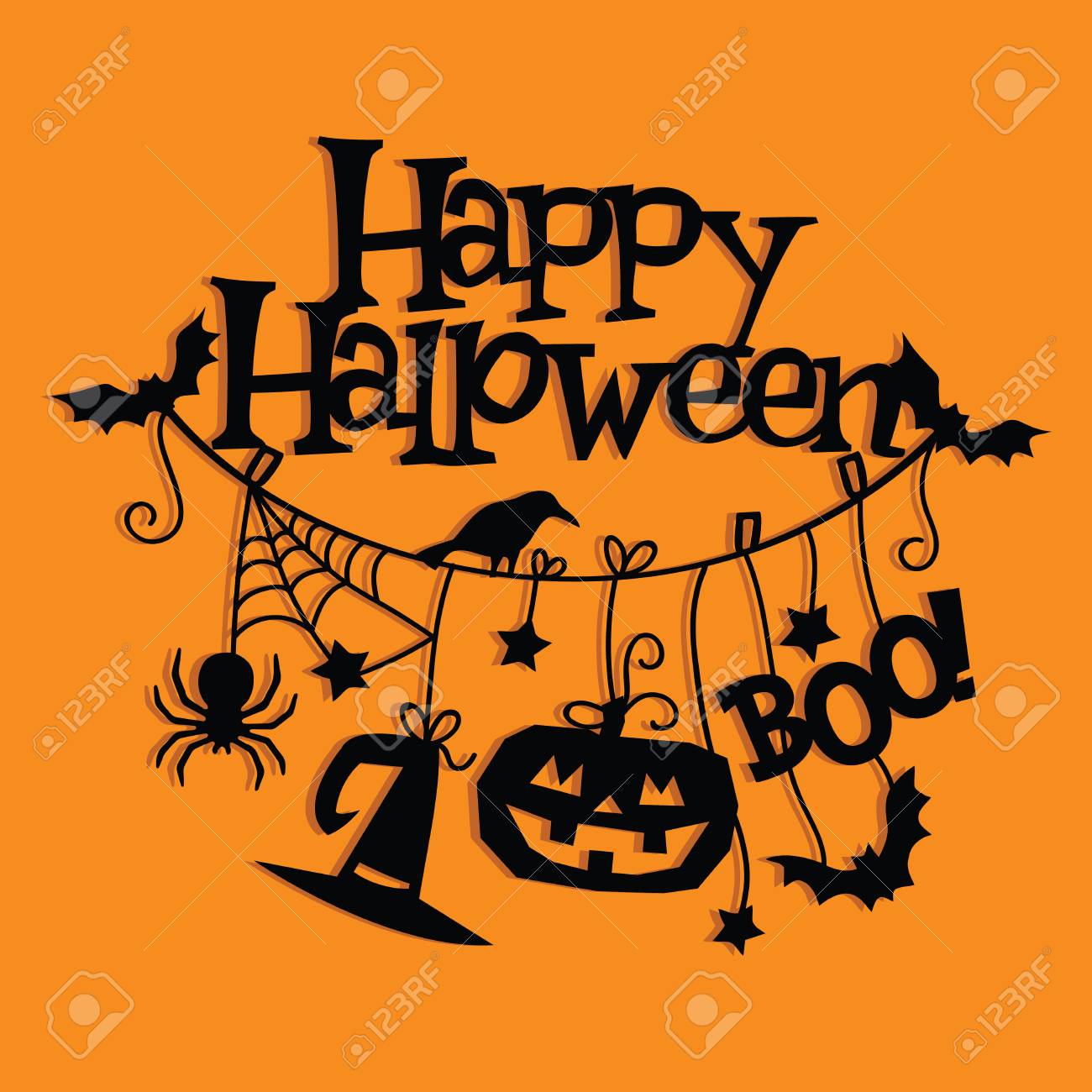 ヴィンテージのベクトル イラスト ハッピーハロウィン ハンギング装飾紙をカットしました のイラスト素材 ベクタ Image