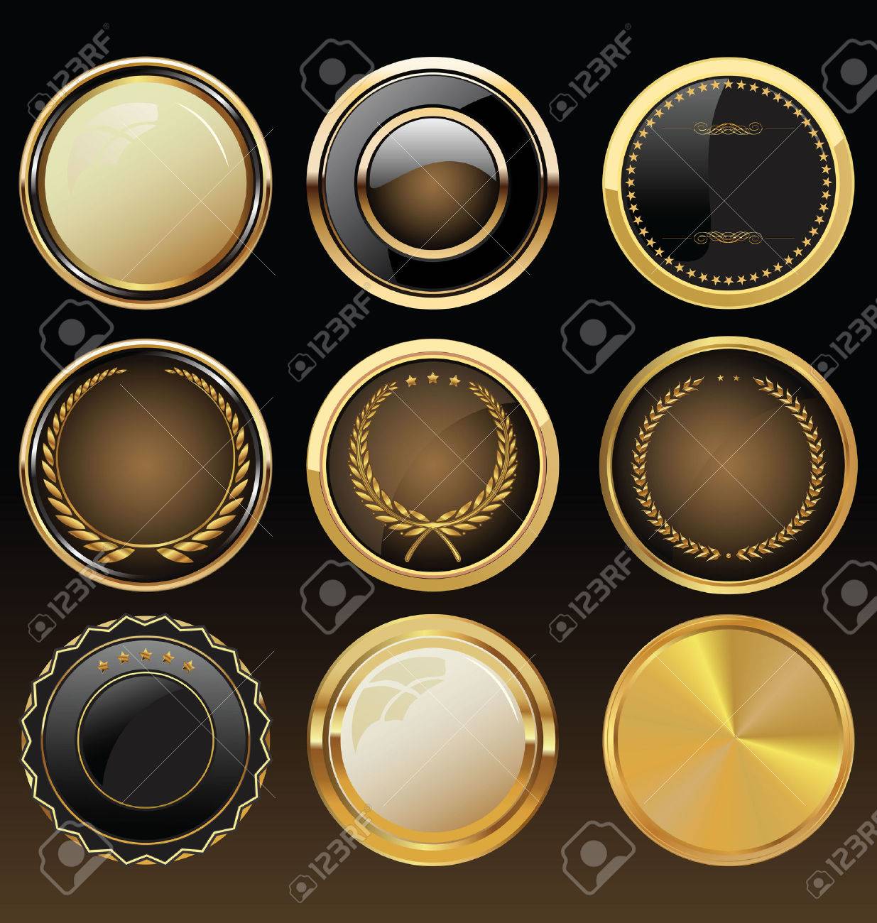 ベクトル ゴールド バッジおよび黒いシール セット のイラスト素材 ベクタ Image