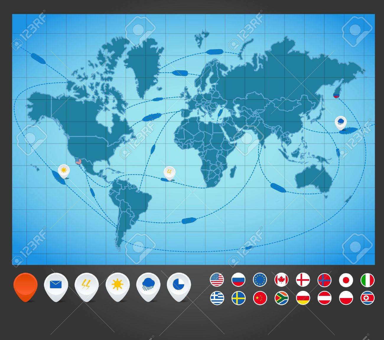 infographics world map with ship tracking stock vector 12837393