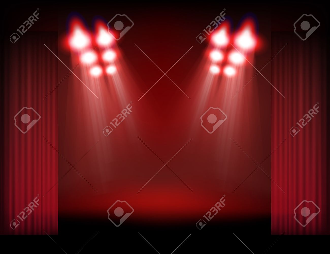コンテンツ用のスポット ライト 煙やテンプレートのカーテンで明るいステージのイラスト素材 ベクタ Image