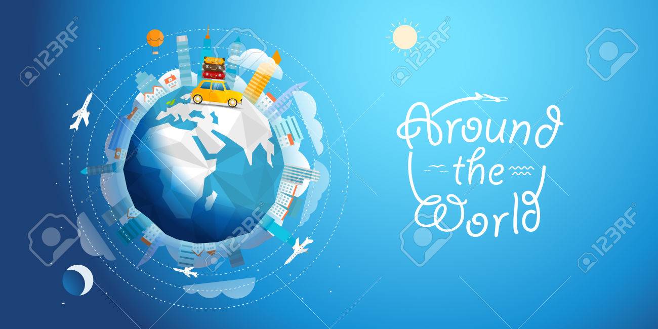 Across the world tour by car. Travel concept vector illustration - 57562564 Across the world tour by car. Travel concept vector illustration - 57562564
