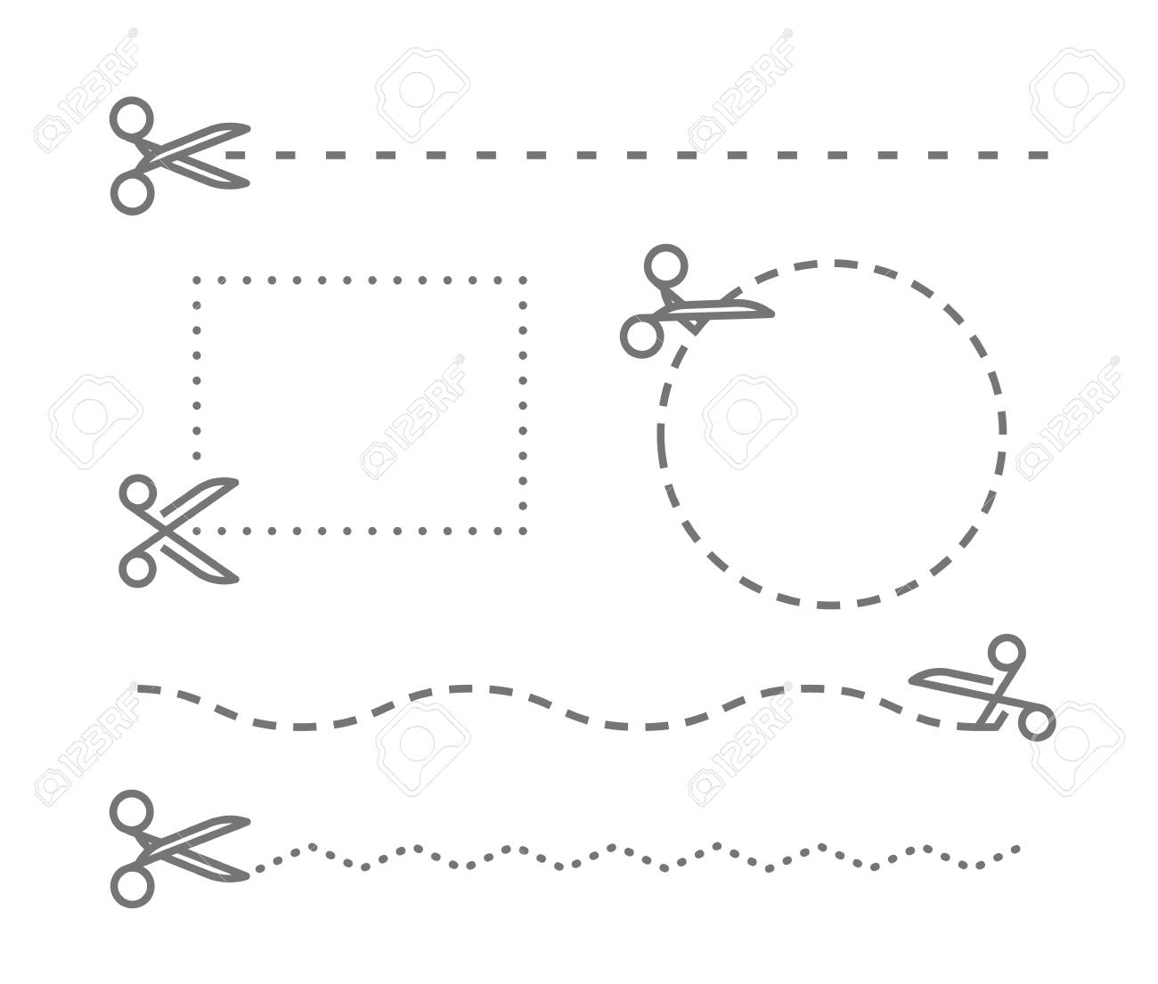 different scissors with cut lines template vector elements