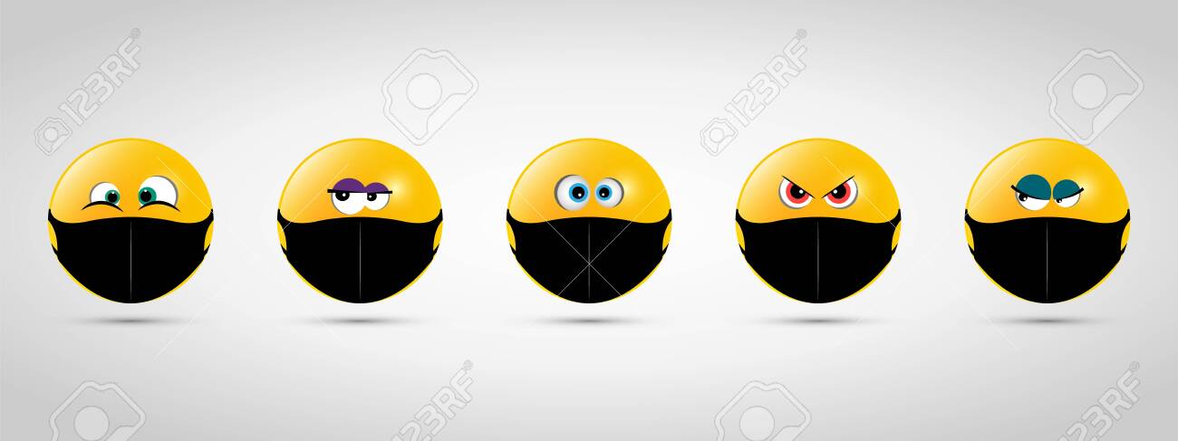 Download Set Emoji With Black Mouth Mask Yellow Emoji Icon On Grey Template Royalty Free Cliparts Vectors And Stock Illustration Image 148133680 PSD Mockup Templates
