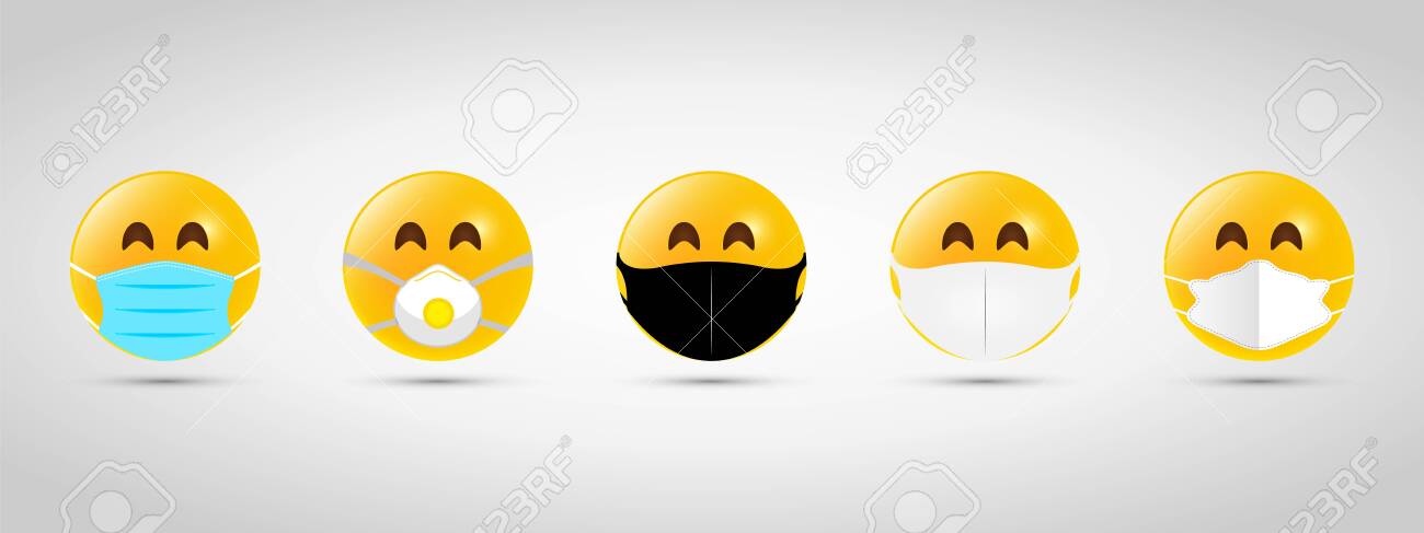 Download Set Emoji With Black And White Mouth Mask Yellow Emoji Icon Royalty Free Cliparts Vectors And Stock Illustration Image 148136029 PSD Mockup Templates