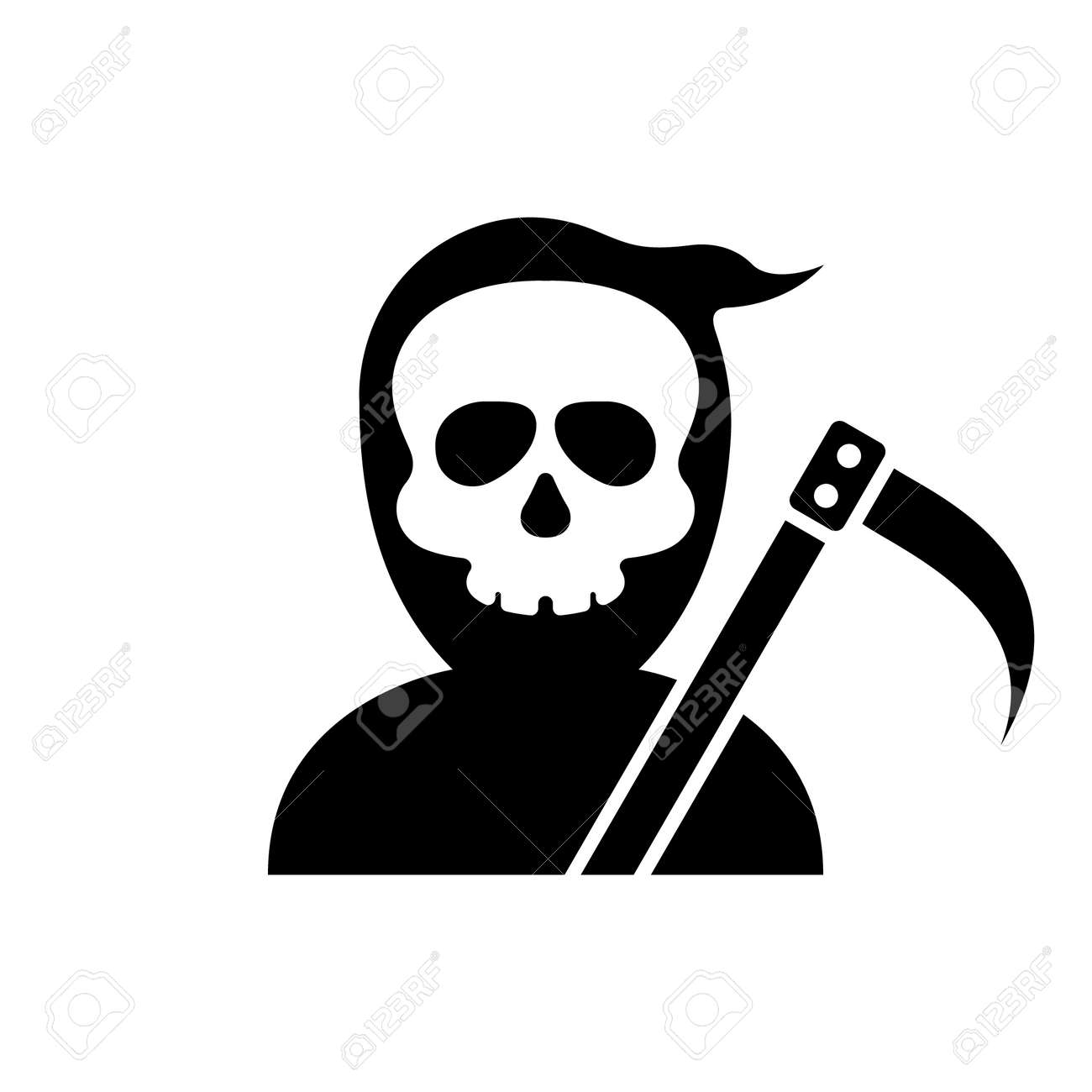 Grim Reaper Halloween Character Silhouette Icon. Scary Human Skeleton In  Robe With Scythe Glyph Pictogram. Funny Black Costume Of Grim Reaper For  Halloween Icon. Isolated Vector Illustration Royalty Free SVG, Cliparts,  Vectors,, image size:1300x1300