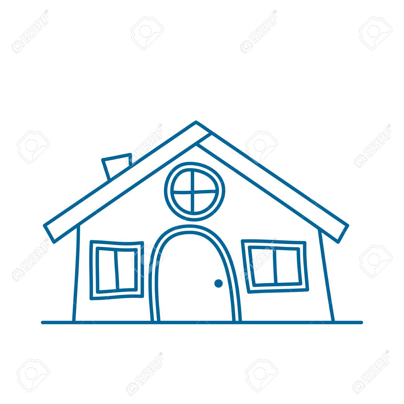 Facade Vintage Dessin Anime Ligne Art Batiment Dessine A La Main